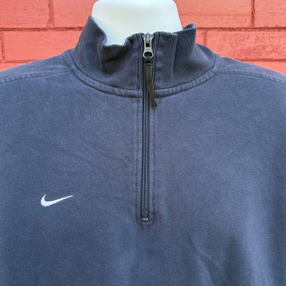 Vtg 90s Nike Team Mens XXL Navy Blue Quarter Zip Pullover Sweatshirt Embroidered